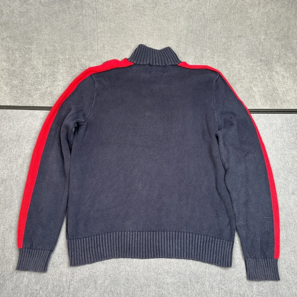 Polo Ralph Lauren Mens XL Quarter Zip Y2k Sweater‎ Navy Blue Red Stripe Cotton